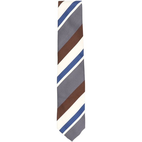 Bigi Cravate-Milano Cravate en Soie à Rayures Diagonales Marron / Gris Foncé Marine Crème - Taille Unique