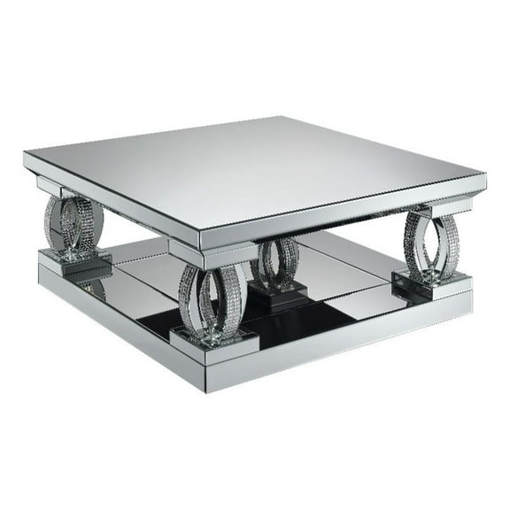 Amalia Square Coffee Table with Lower Shelf Clear Mirror