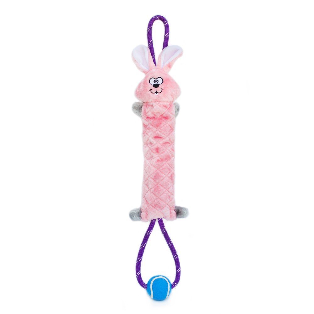 ZippyPaws Bunny Squeakie Tugs Plush Pink for Dogs 8 ounces