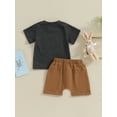 thumbnail image 3 of Toddler Baby Boys Easter Outfits Letter Bunny Print Short Sleeve T-Shirt Solid Color Shorts Set Summer Clothes, 3 of 8