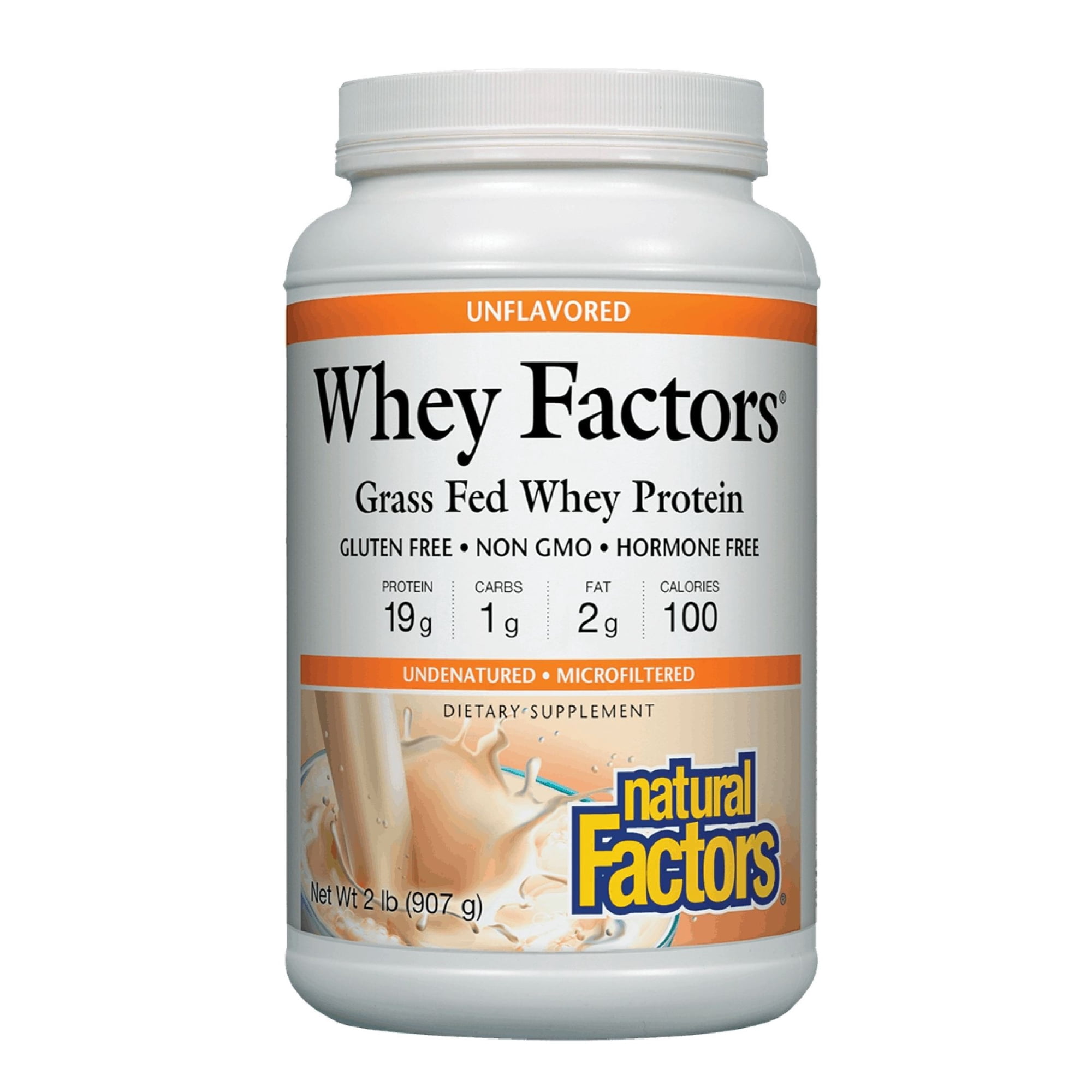 Natural Factors Whey Factors, Grass Fed Whey Protein Concentrate, Aids Muscle Development and Immune Health, Unflavored, 2 lb