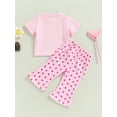 thumbnail image 5 of Musuos Kid Girls Sweet Style Clothes, 6M 12M 24M 3Y 4Y 5Y Pink Short Sleeve Letters Print T-shirt with Heart Print Flare Pants Summer Outfit, 5 of 10