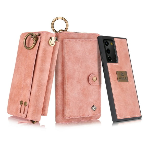 Allytech Compatible Galaxy Note 20 Ultra Wallet Case,Multi-Functional PU Leather Zip Wristlets Clutch Detachable Magnetic Card Slots Cash Purse Protection Cover for Samsung Galaxy Note 20 Ultra,Pink