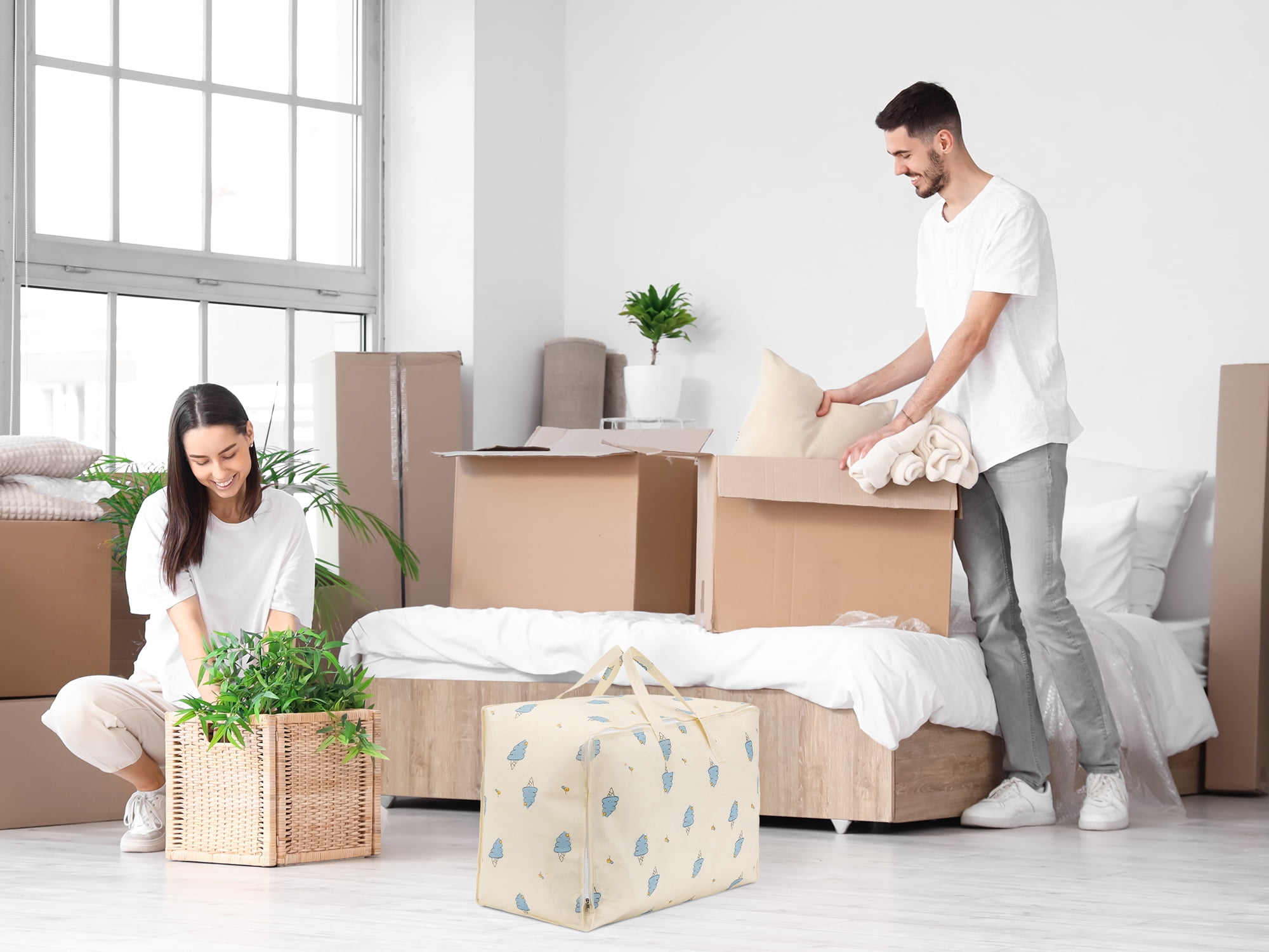 Unique Bargains 1 Pack Clothes Storage Bags Moving Bags Beige 23.5*12*15.5in