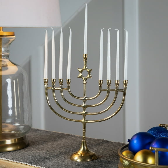 Northlight Star of David Smooth Slim Hanukkah Menorah - 12" - Brass