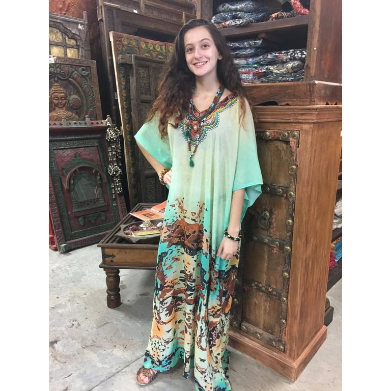 Boho Maxi Dress With Short Sleeves, 70's Style Maxi Dress, Goddess Dress,  Summer Maxi Dress, Kaftan 