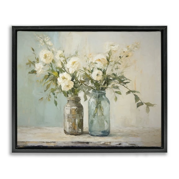 Stupell Industries Mason Jar Bouquet Botanical & Floral Painting Black Floater Framed Art Print Wall Art, 21 x 17
