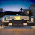 thumbnail image 3 of YODOLLA 7-Piece Patio Furniture Set with 43" Fire Pit Table, Rattan Wicker Outdoor Sectional Sofa Couch with Table Patio Conversation Set for Lawn& Backyard In Brown&Beige, 3 of 7
