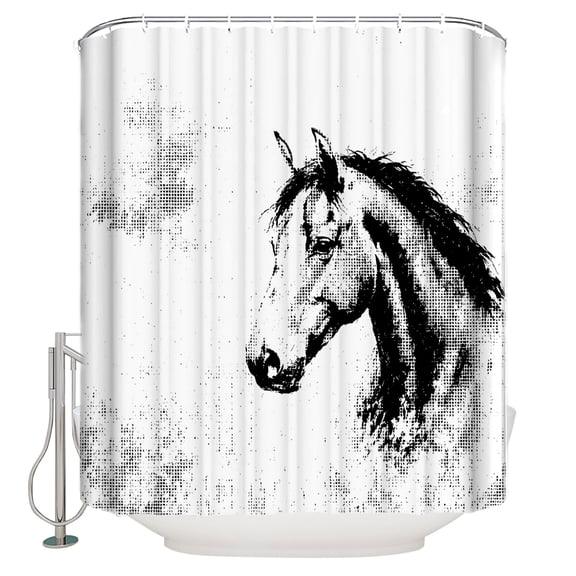 Horse Bathroom Shower Curtains with 12 Hooks Polyester Waterproof Shower Curtain for Stalls and Bathtubs Modern Sketch Abstract Vintage Art Decorative Bathroom Privacy Curtain 54x78 Inches