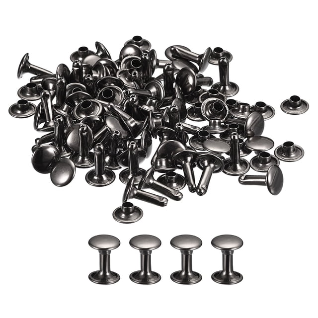 Unique Bargains 100 Sets Leather Rivets 9mm Double Cap Rivets 12mm Height Metal Studs Rivet, Gun-black