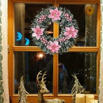 13.77 Inch Christmas Wreath with Pink Poinsettias & Berries - Festive Front Door Decor for Xmas Winter Holiday Season