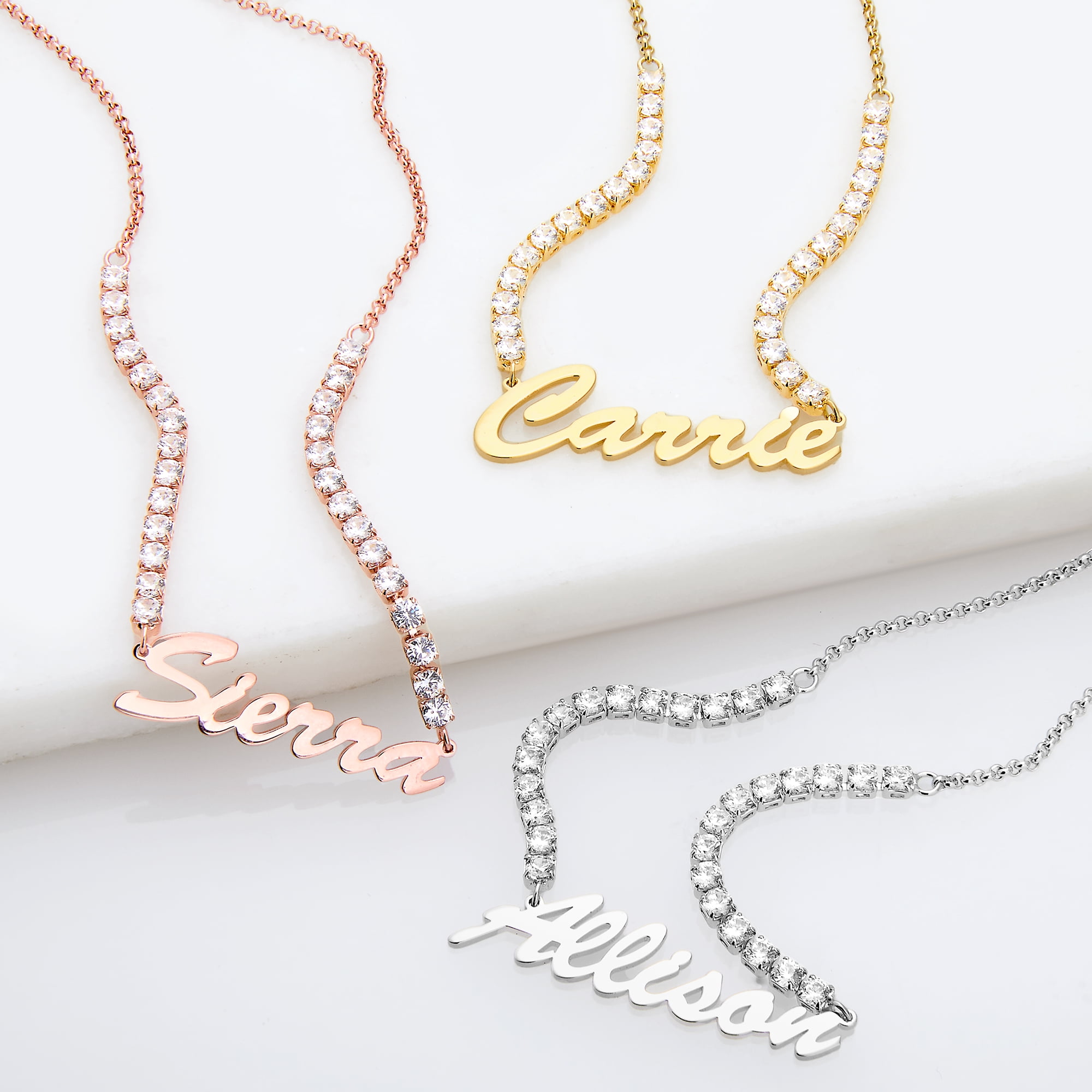 Personalized Planet Women's Hollywood Script Name Plaque CZ Chain Necklace