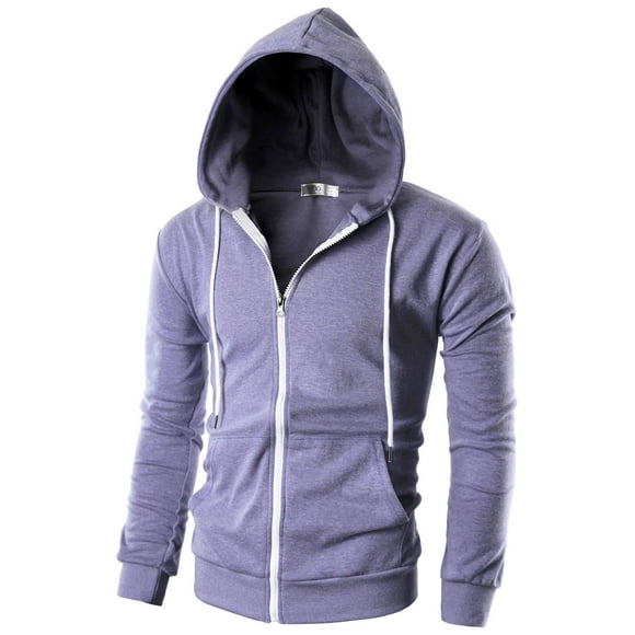 Ohoo Mens Slim Fit Long Sleeve Lightweight Zip-up Hoodie With Kanga Pocket/DCF002-LAVENDER-M
