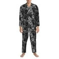 thumbnail image 3 of Fuzoiu Black Cats In A Garden Print Men's Long-Sleeved Pajama,Lounge Button Down Nightwear,Mens Notch Collar Pajama Set -Small, 3 of 7