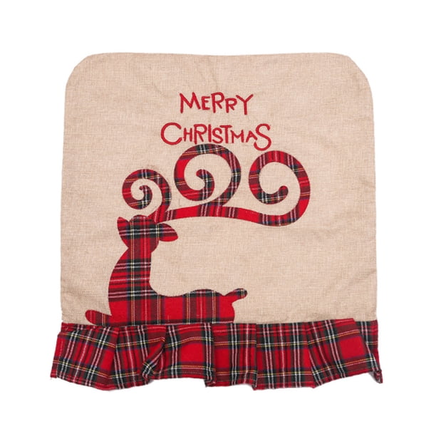 Yuarrent Funda para silla de comedor de Navidad bordada Lino Papá Noel Cartas Manga Antimacassar Favores de fiesta Antideslizante Barra de funda Kits de decoración para fiestas Alce solo Yuarrent HA069375-02