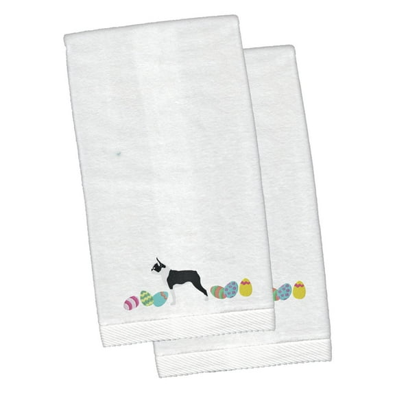 Boston Terrier Easter White Embroidered Plush Hand Towel Set of 2