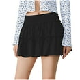 thumbnail image 2 of Summer Skirts for Women 2025 Vacation Cotton Ruffle Elastic Waist A-Line Casual Short Skirt Black S, 2 of 7