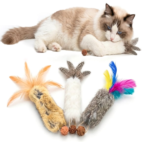 Grembeb Cat Toy with Catnip 3pcs Kicking Toy for Indoor Kitten Silvervine with Feather Crinkle Inside Interactive
