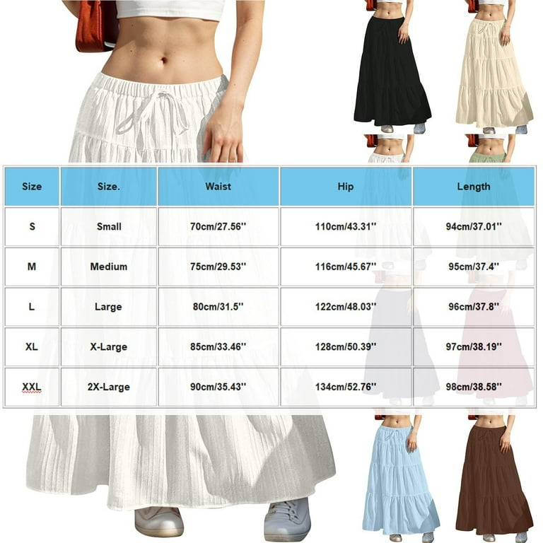 Sevevn Women Fashion Summer Casual Comfy Solid A-Line Long Skirts