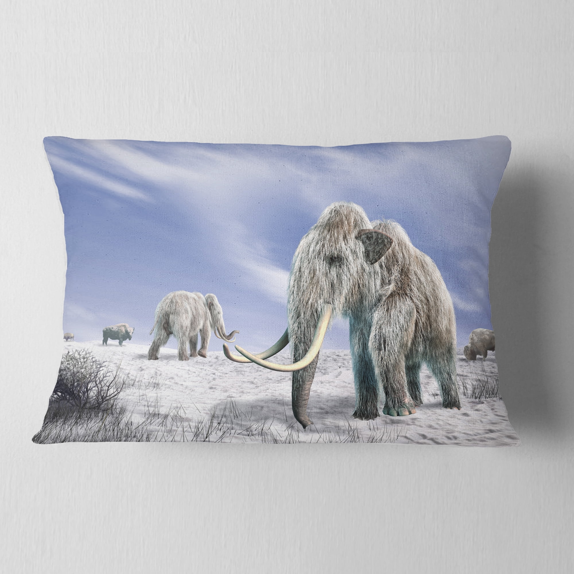 Designart Mammoth Elephants in Field - Landscape Photography Throw Pillow - 12x20