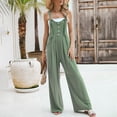 thumbnail image 4 of 2DXuixsh Rompers for Women Women's Solid Color Buttoned Strap Jumpsuit Sleeveless Pantsuit Romper Wide Leg Loose Jumpsuit Rompers Green Size L, 4 of 8