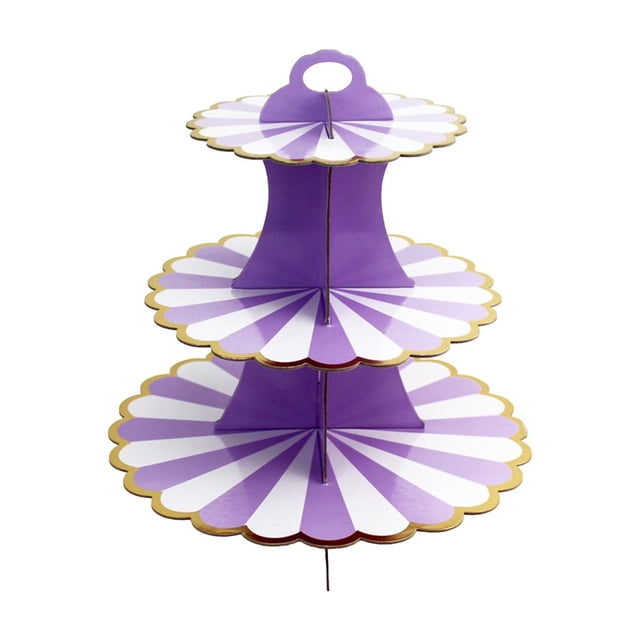 Three Tier Paper Foil Cake Stand Children Adult Birthday Party Event Anniversary Celebration Cake Stand