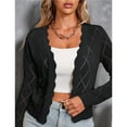 thumbnail image 6 of Women's Long Sleeve Cropped Cardigan Sweaters Open Front Hollow Out Shrugs Black S, 6 of 8