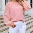 thumbnail image 4 of Blouse Sexy Confortable pour Femmes Col Rond Couleur Unie Manches Longues 100 % Polyester (Rose, m), 4 of 6