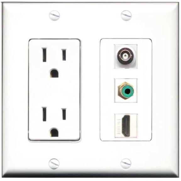 RiteAV - 15 Amp Power Outlet 1 Port HDMI 1 Port RCA Red 1 Port RCA Blue Decorative Wall Plate