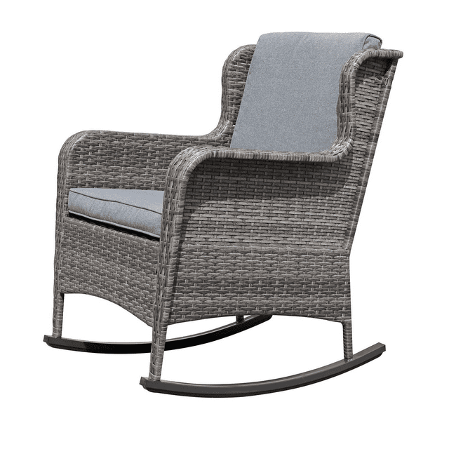 Soleil Jardin Wicker High Back & Slat Back Rocking Chair, Gray