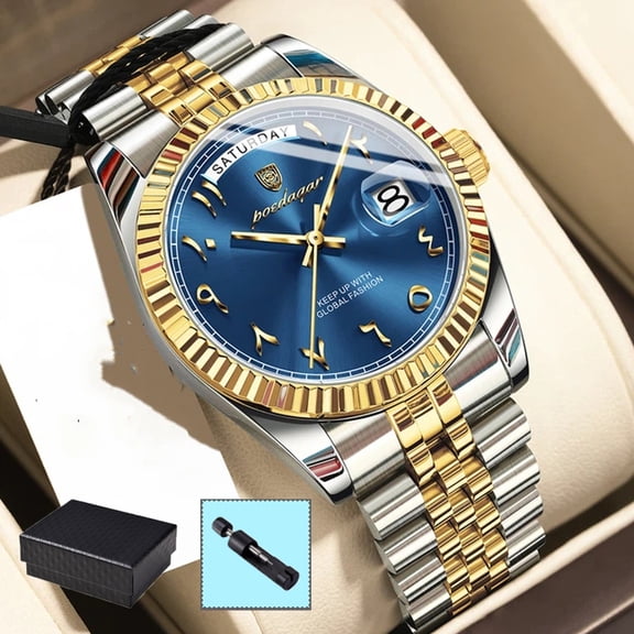 Poedagar men wristwatch waterproof luminous date week Man Watch stainless steel band Men's quartz watches sports