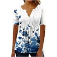 thumbnail image 3 of Feancey Button V Neck Tops for Women Vintage Floral Print Pleated Blouse Summer Boho Short Sleeve Henley Shirts Flowy Beach Vacation Tshirt Multicolor XXXL, 3 of 5