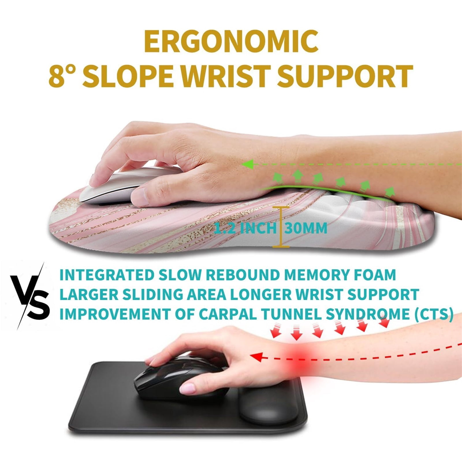 NexTone Ergonomic Mouse Pad Wrist Support, Wrist Rest Mousepad for Carpal Tunnel Pain Relief with Integrated Memory Foam Slope Massage Bulge (11.8x7.9 inch,Pink Fluid