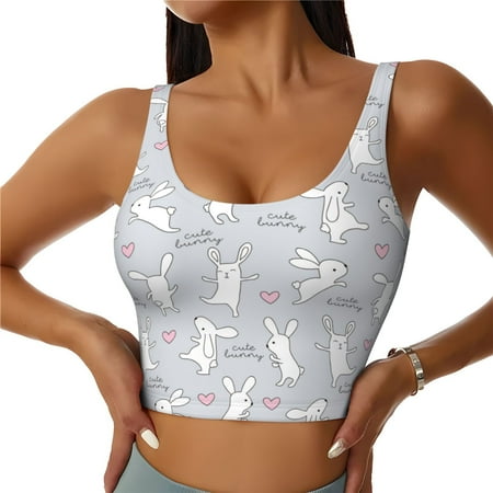 Jgfou Fun Rabbit Print Womens Sports Bra - Padded Workout Sports Bras Crop Tank Top