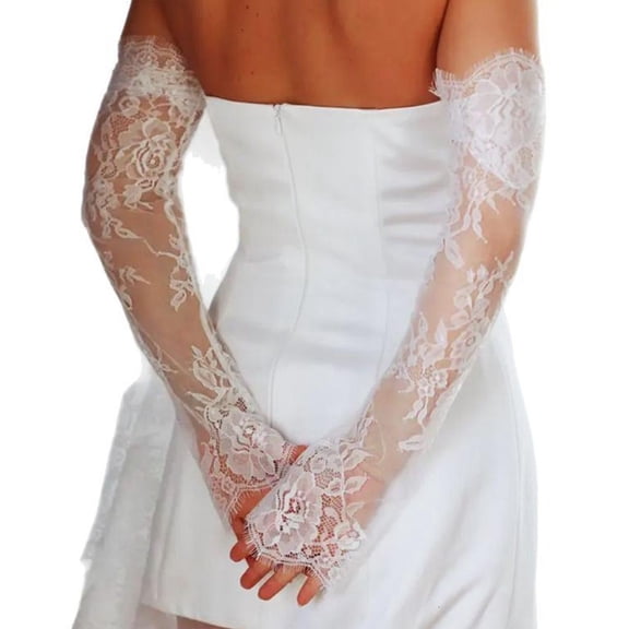 Giaone Long Sheer Wedding Arm Sleeves Fingerless Lace Gloves Arm Coverage for Banquet