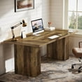 thumbnail image 4 of Tribesigns 63-Inch Farmhouse Executive Desk, Office Desk with Double Pedestal, Rustic Brown Executive Computer Workstation for Home Office, 4 of 5