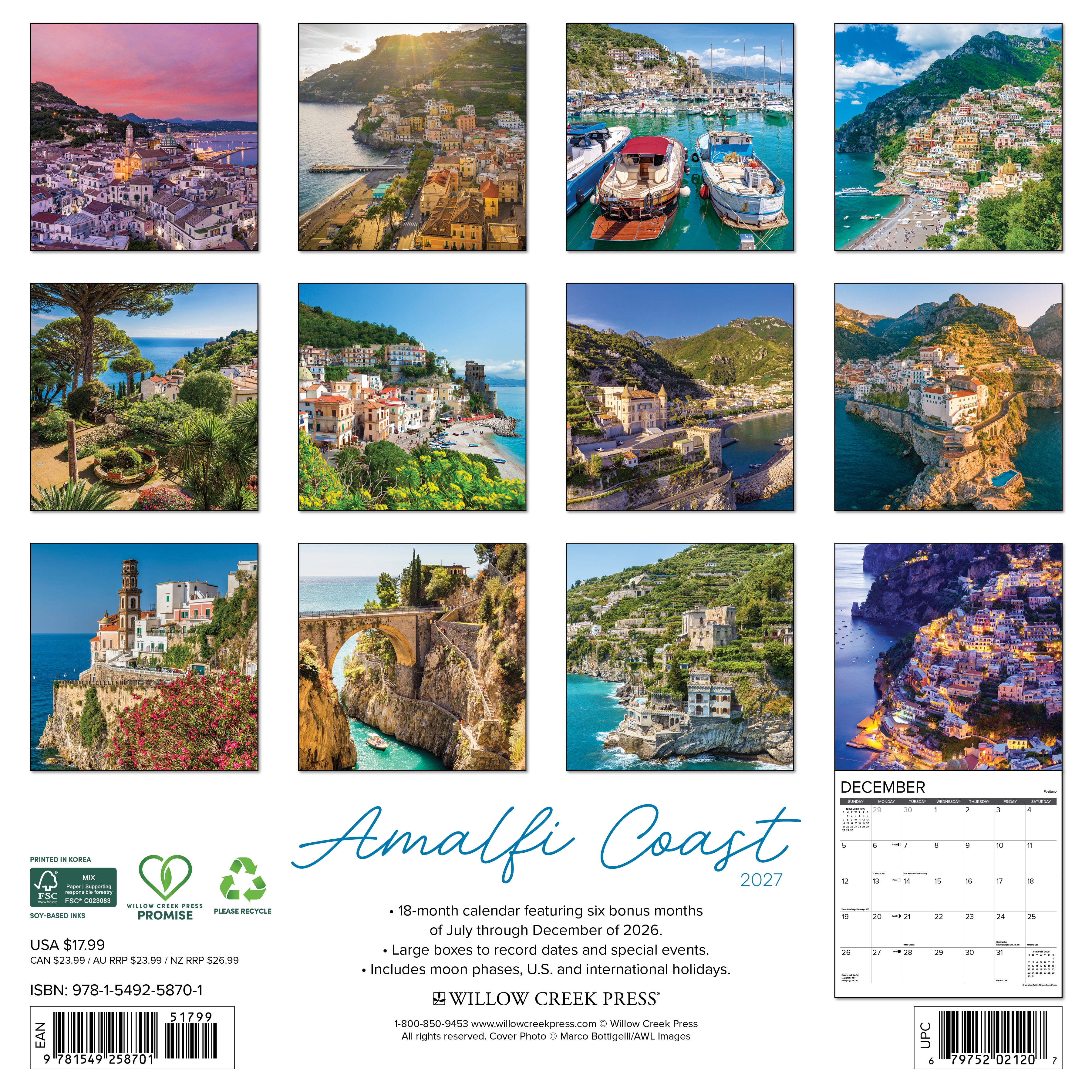 Willow Creek Press, Amalfi Coast 2027 Wall Calendar