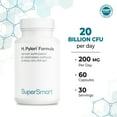 thumbnail image 6 of SuperSmart H. Pylori Formula - 20 Billion CFU Probiotic Supplement - Lactobacillus Reuteri (Pylopass) | Non-GMO, Gluten-Free, Vegan - 60 Vegetarian Capsules, 6 of 8