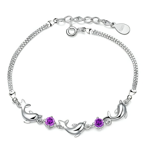 DESIGNICE Fashion Jewelry Hand Inlaid Amethyst Dolphin Bracelet Anklet Jewelry White for Women Girls
