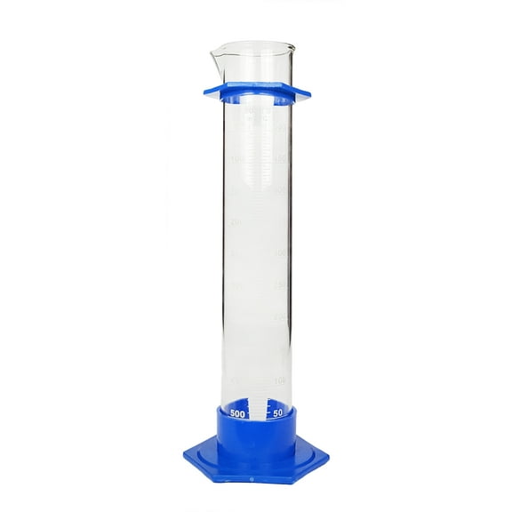 Glass Graduated Cylinder With Plastic Hex Base and Bumper Guard, 500ml, 6 Pack by Go Science Crazy