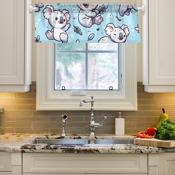 Koalas Leaves Blue Curtain Valances Farmhouse Design Window Treatment Decor Blackout Rod Pocket for Windows Living Room Kitchen 54" x 18"