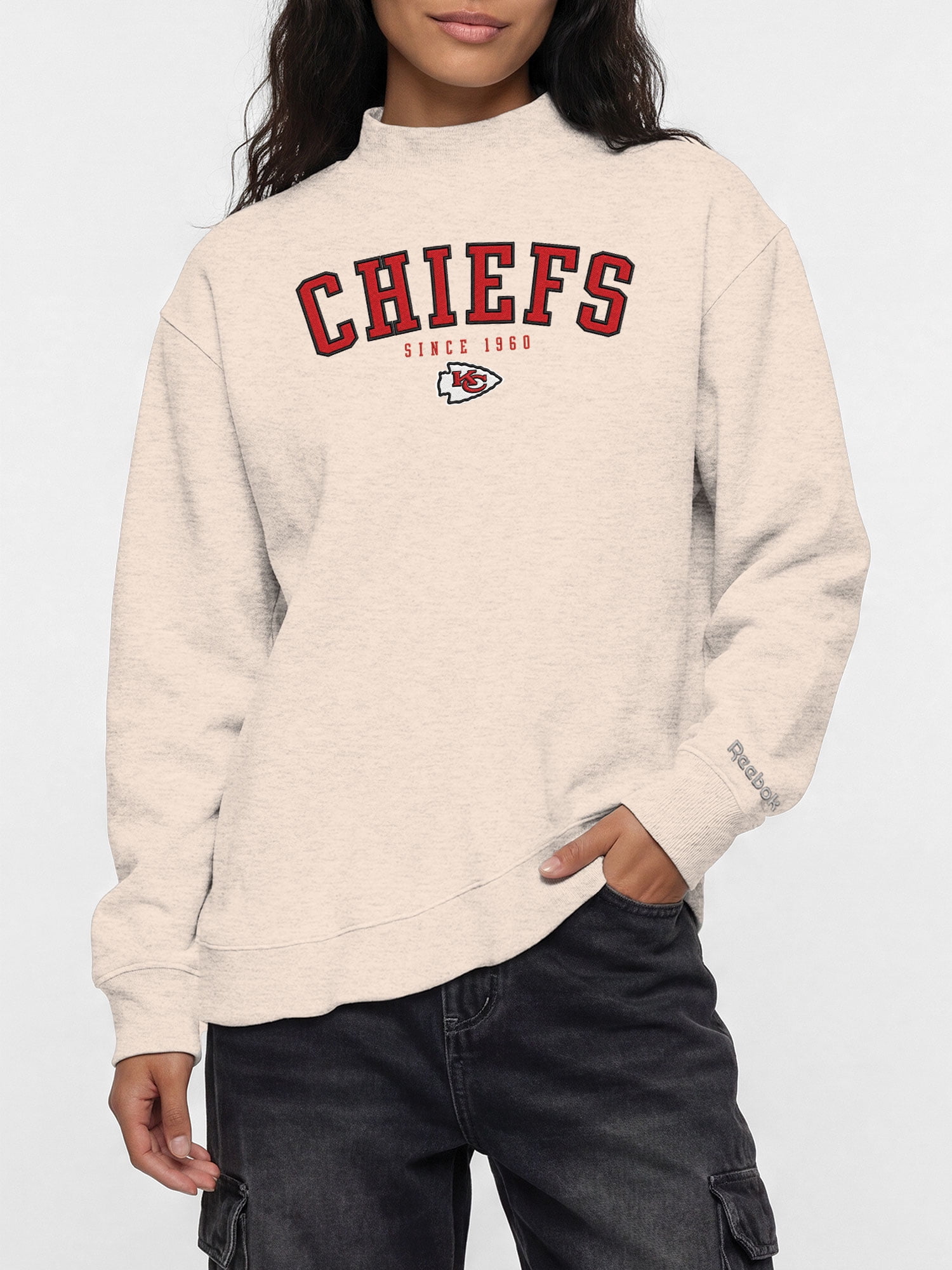 Kansas City Chiefs Reebok Womens Oat Mock Neck Oversized Tunic Sweatshirt