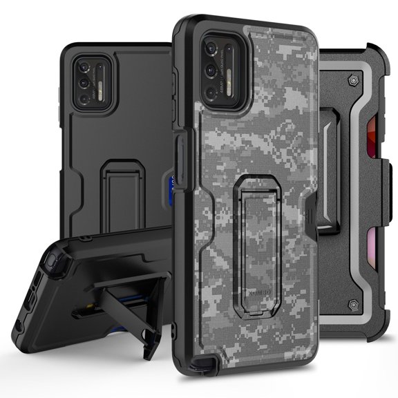 ANJ  Rugged Hybrid Shockproof Case w/Kickstand   Holster Clip Card Slot Cover for Motorola Moto G Stylus (2021 Release) - Digital Camo
