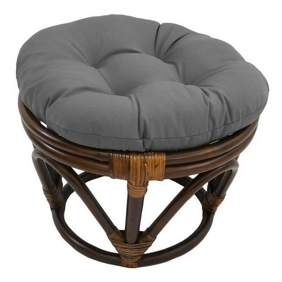 Rattan Footstool with Twill Cushion, Grey