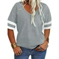 thumbnail image 2 of Langwyqu Plus Size Women V-Neck Short Sleeve Striped T Shirt, 2 of 5