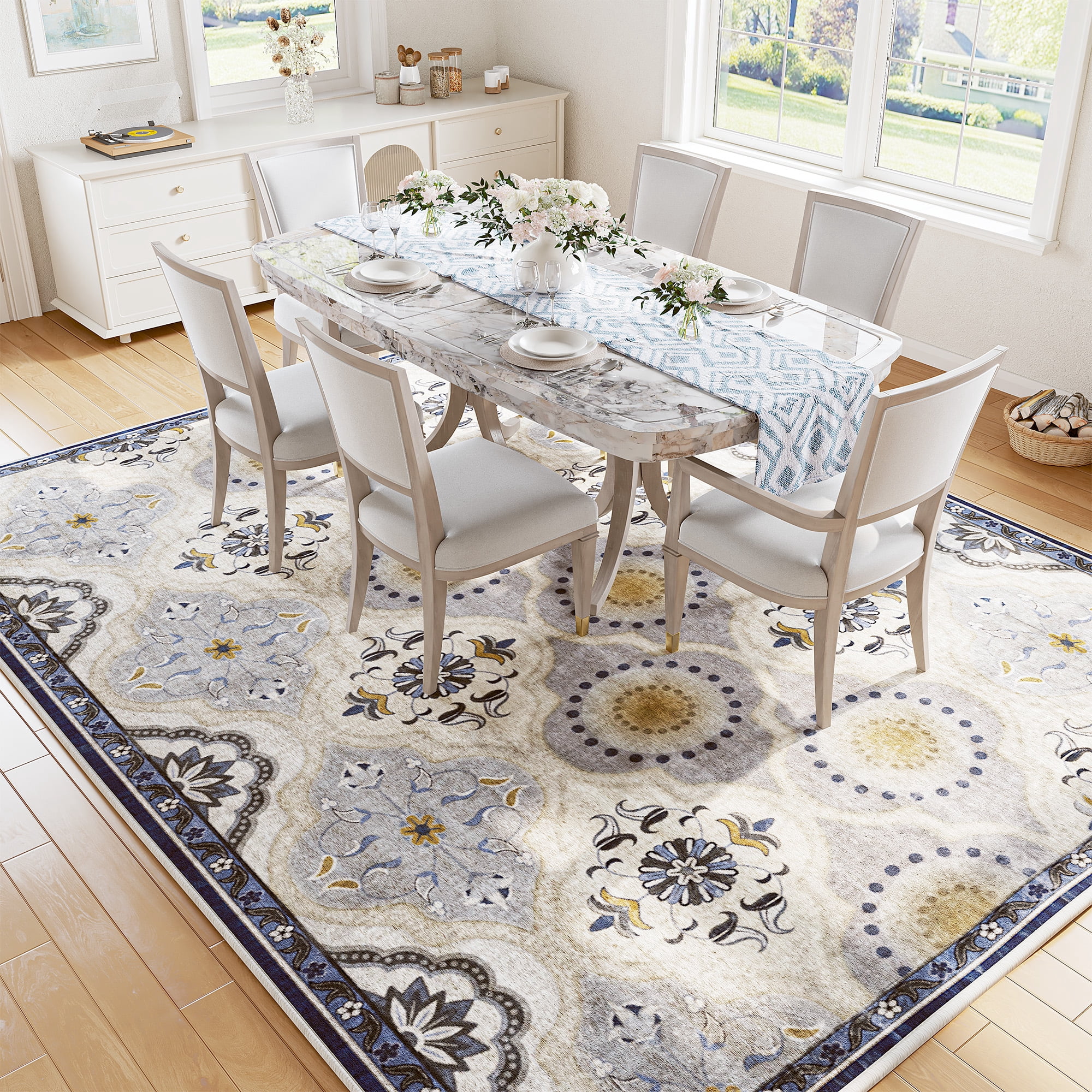 EnHomee Area Rugs for Living Room 5x7 Area Rugs Machine Washable Area Rugs Vintage Boho Indoor Area Rugs for Bedroom,Blue