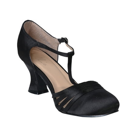 Women's Sexy Black Shoes 2.5 Inch Heel Satin Dance Shoe Flapper Costume 1920s