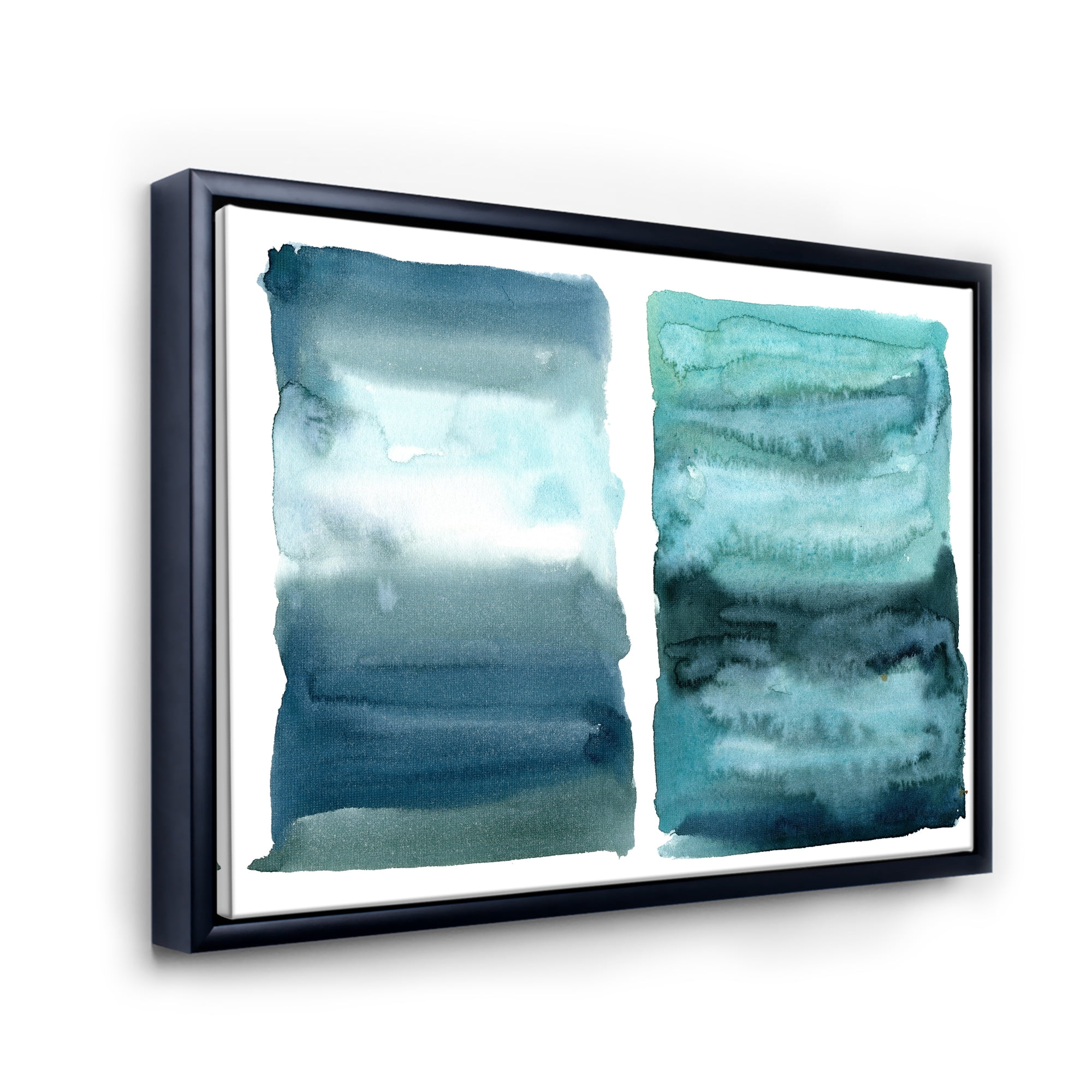 Abstract Blue Ocean Aquatic Impression II 32 in x 24 in Framed Painting Canvas Art Print, by Designart