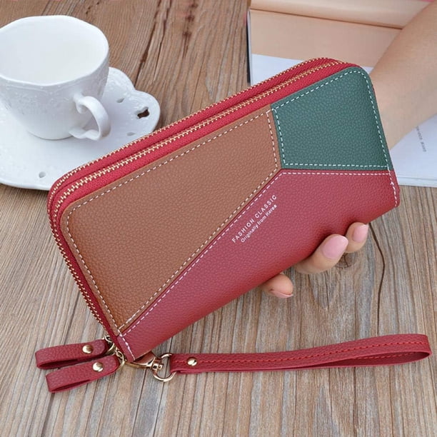Cute Cat Leather Long Wallet For Women - Double Zipper Card Clutch Purse With Phone Pocket