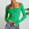 thumbnail image 2 of Sexlip Long Sleeve Shirts for Women - Basic Slim Fit Double Lined Square Neck Crop T Shirt Green XL, 2 of 3